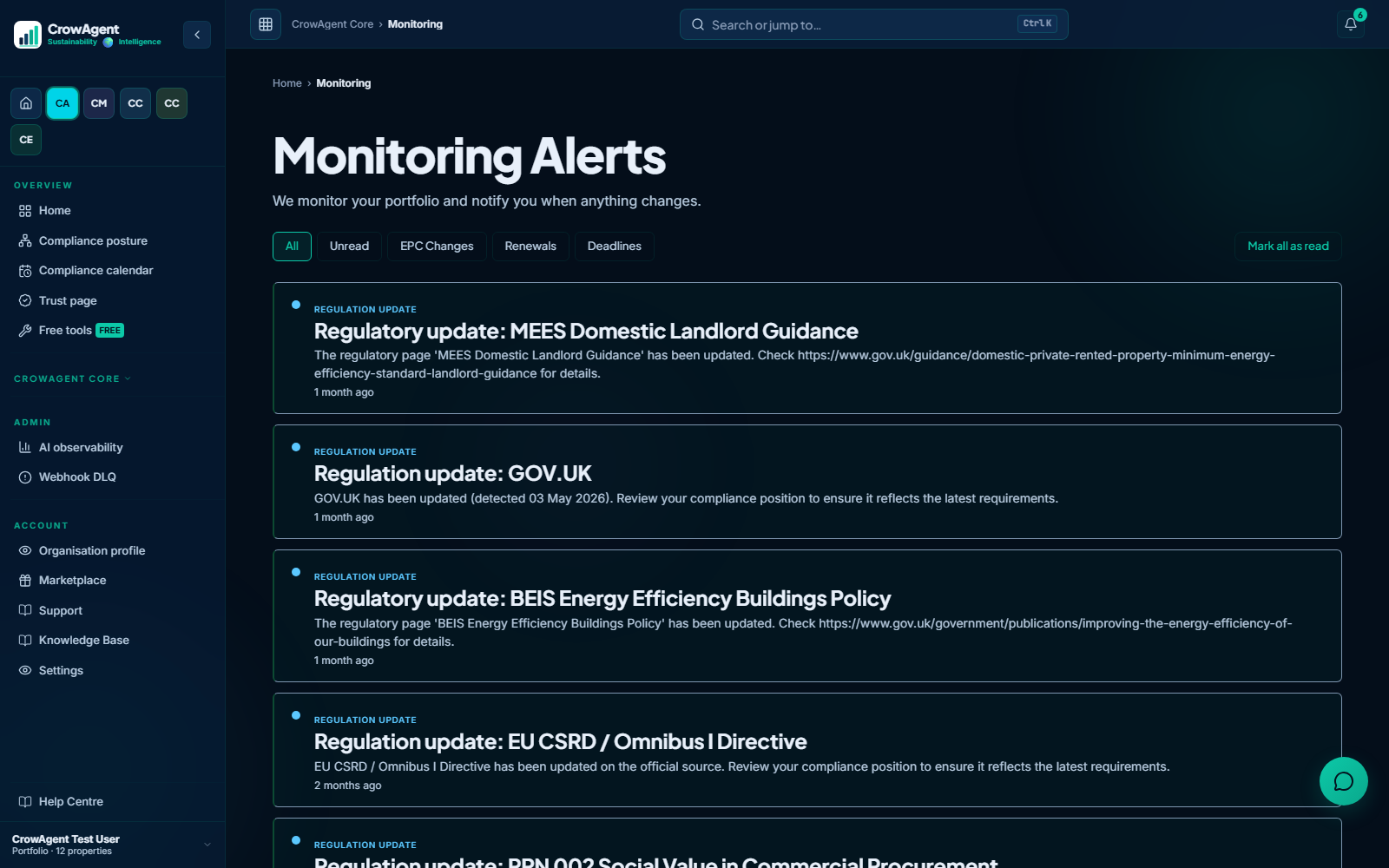 CrowAgent Core monitoring of EPC expiry and deadlines