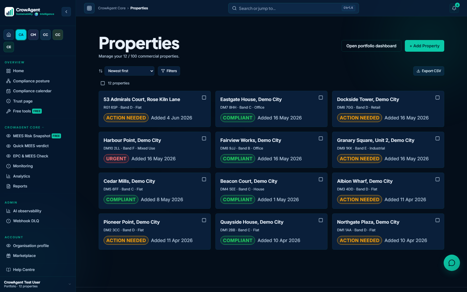 CrowAgent Core portfolio register