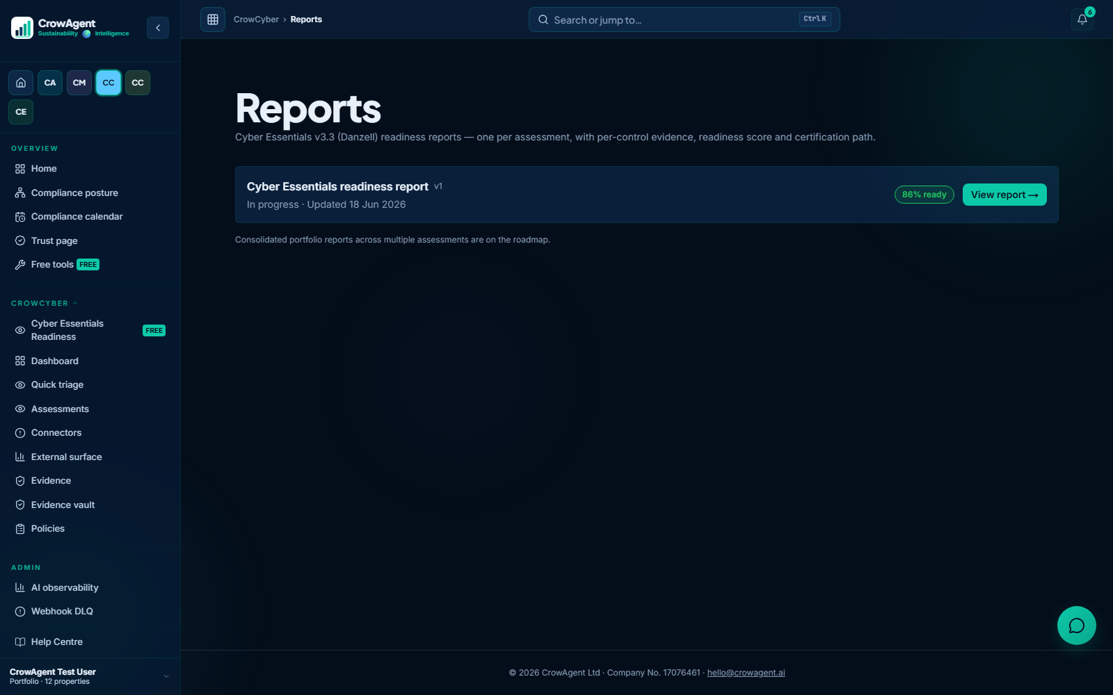 CrowCyber board-ready readiness reports and certification audit trail