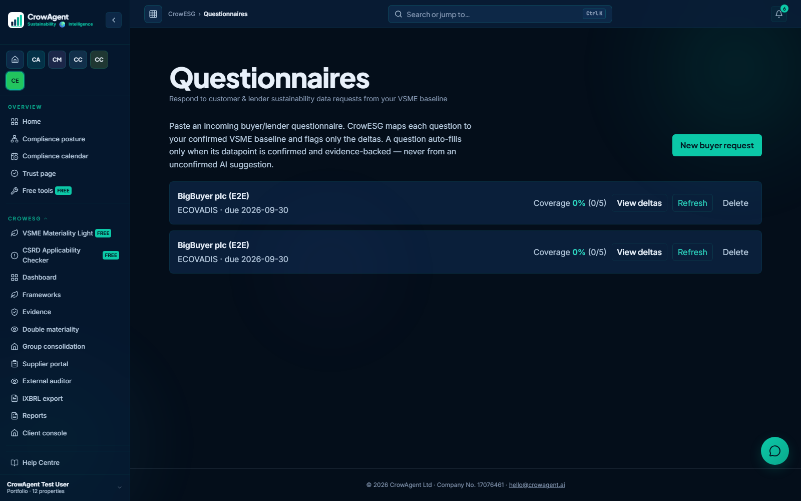 CrowESG guided VSME questionnaire